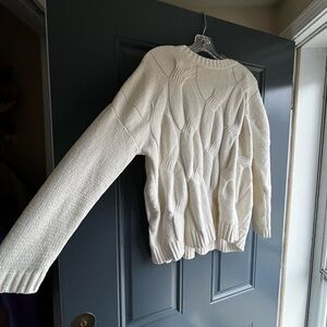 J. Jill Cream Crew Neck Sweater with Cable Knit Design